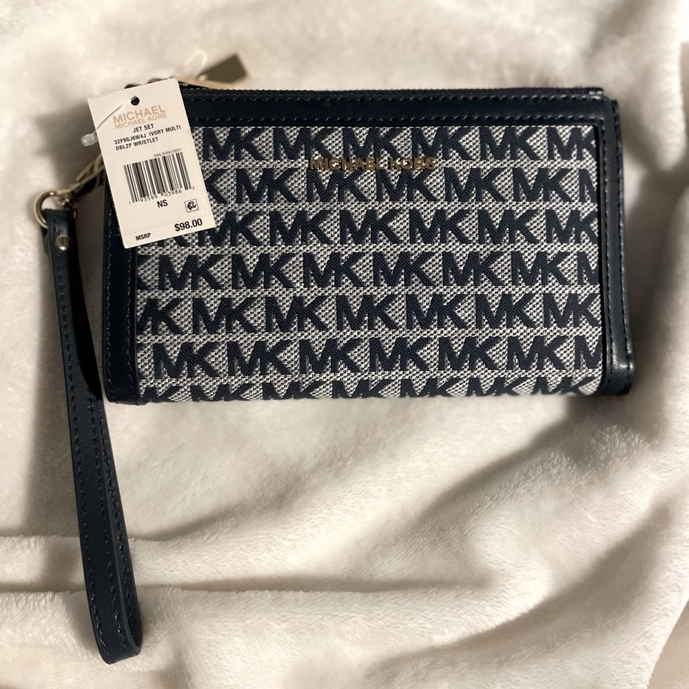 Michael Kors Ivory Multi Douple Zip Wristlet.